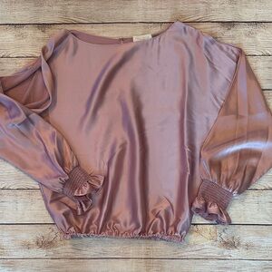 Ramy Brook Dusty Pink Silk Blouse with Ruffled and Slit Sleeves Size XS